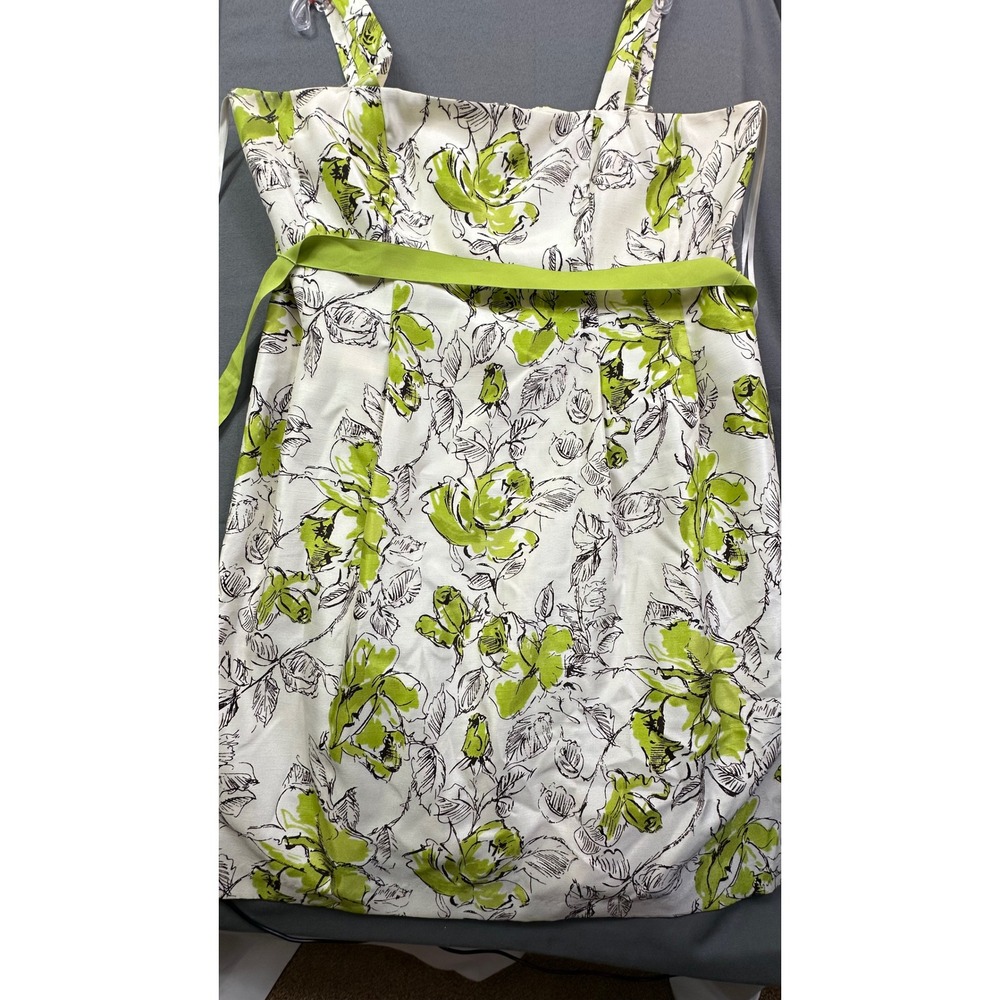 Jessica Howard Women 18W Floral Sheath Dress Lime Green White Sleeveless Belted